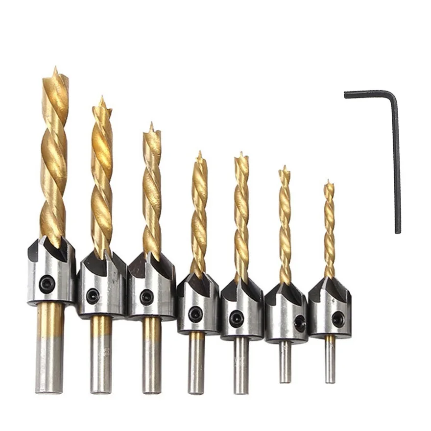 7Pcs Three Point For Woodworking Drill Bits Kit 310mm for For Wood Drilling with Round Handle Design and Anti Slip Features