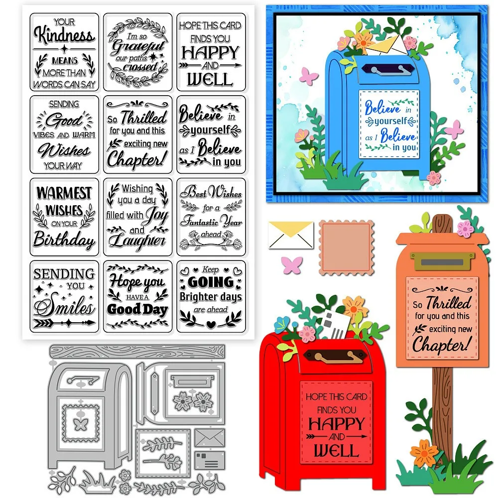 Vintage Emails Clear Stamps and Cutting Dies Set for Card Making Daily Greetings and Blessings Transparent Stamp Post Sentiments