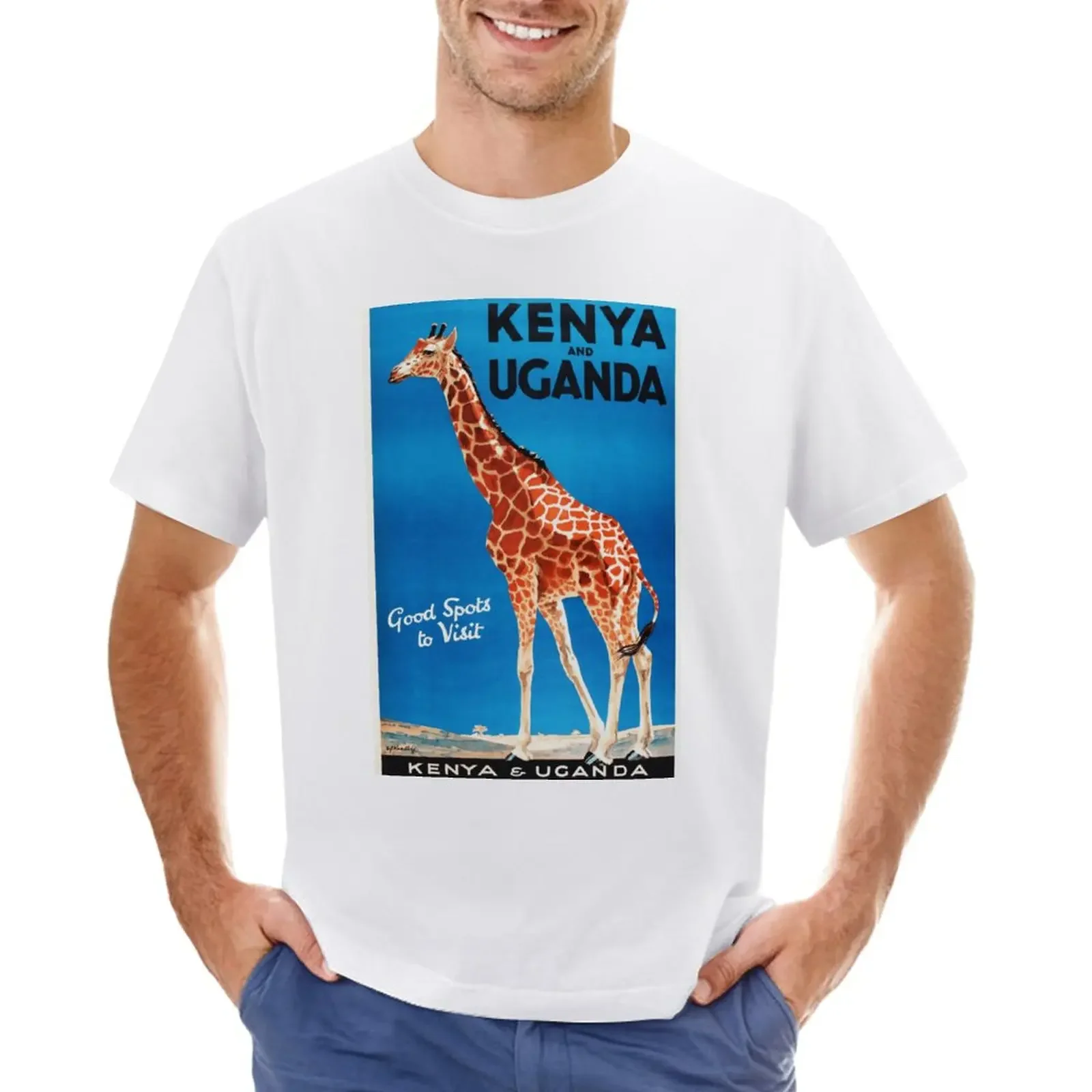 KENYA & UGANDA Railways & Harbours Good Spots to Visit Vintage Travel Poster T-Shirt Blouse summer clothes T-shirt men