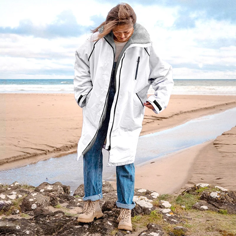 Parka de natación Unisex con forro polar cómodo, bolsillo con cremallera, abrigos de natación resistentes al agua para mujeres y hombres, Poncho de bata cambiante para Surf
