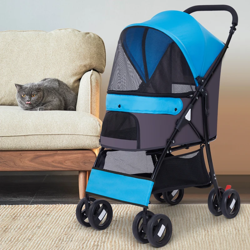 

Foldable dog stroller detachable pet stroller 4 wheels pet trolleys carrier travel cart for dogs and cats