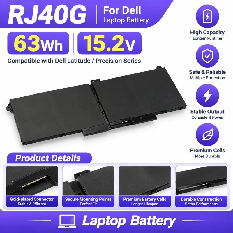 [NEW] RJ40G 15.2V 63Wh for Dell Latitude 5420 5520 Lithium Ion Laptop Battery
