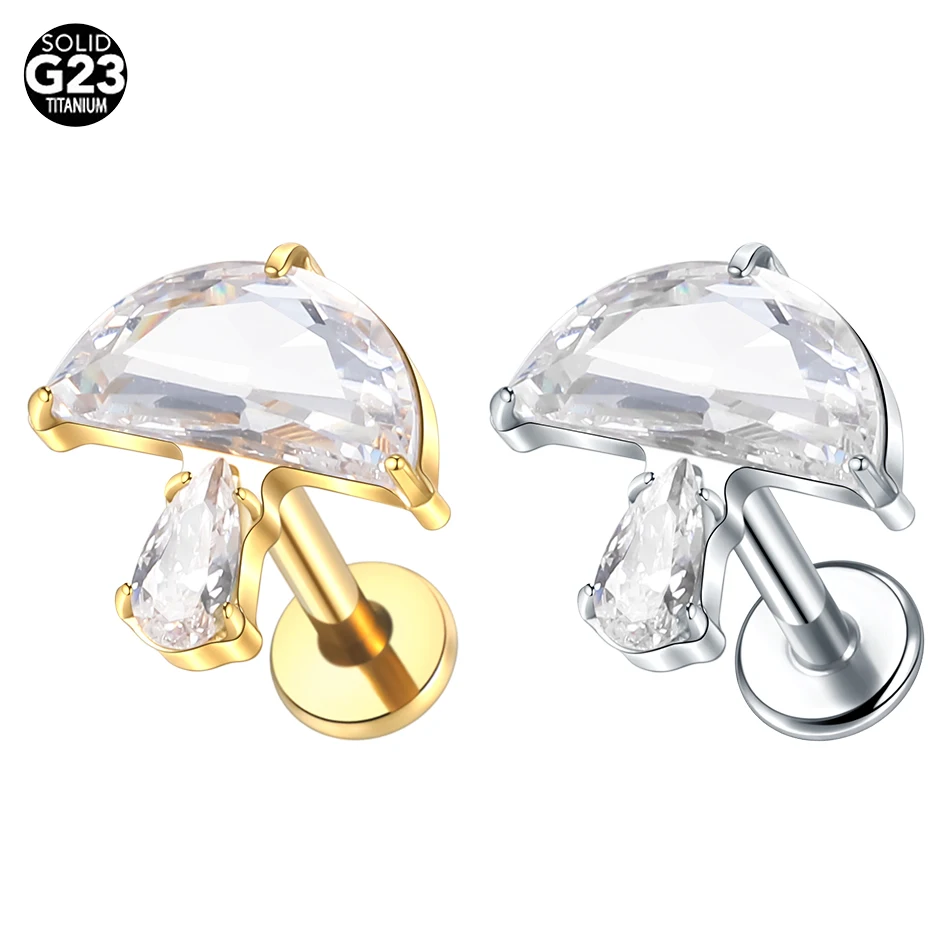 1PC Titanium Zircon Labret Piercings Lip Rings Gold Color CZ Cartilage Helix Lobe Conch Earring Stud Piercings Women Jewelry 16G