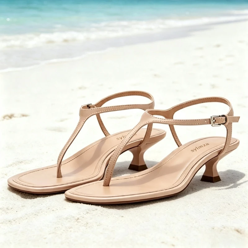 Unique T Tied Design Kitten Heel Slippers Women Summer Sexy Clip Toe Beach Flip-flops Fashion Ankle Strap Buckle Slide Sandals