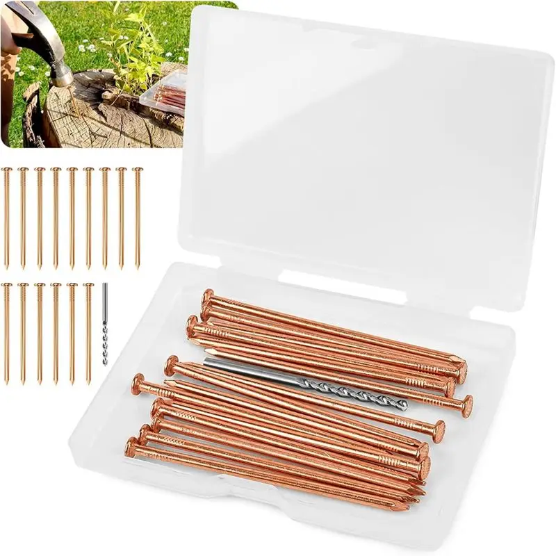 A36T-Copper Nails For Killing Tree Stump Roots, 3.15 Inch Copper Nails With Drill, Stake Removal Nailer For Trees