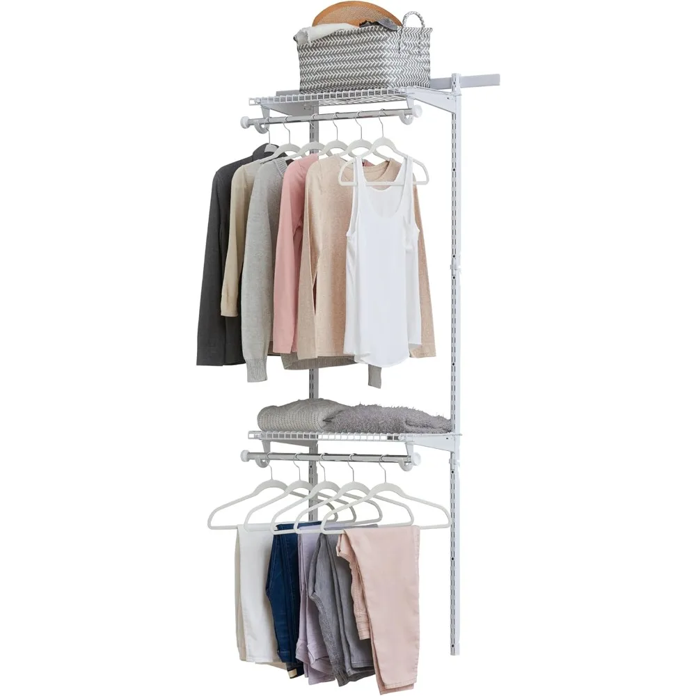 2-4 Ft. Adjustable Metal Wire Shelving, White Finish, Expandable Organization System, Hardware Included, for Home Closet/Pantry