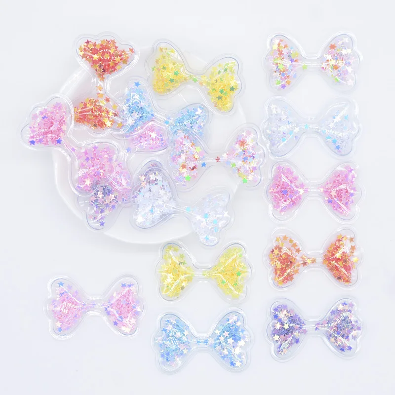 

32Pcs 40*25mm Bling Bow Tie Transparent Plastic Filling Shake Sequin Appliques for DIY Headwear Hair Clips Accessory Patches