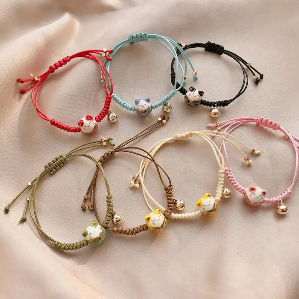 Minority Lucky Bell Handmade Hand Rope Cute Gifts Red Braided Rope Women Hand Ring Chinese Style Jewelry Maneki Neko Bracelet