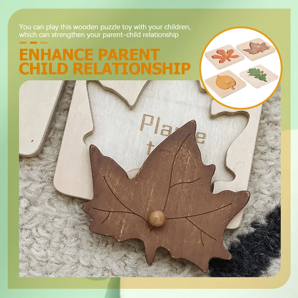 4 Pcs Leaves Leaf Puzzle Toddler Kids Puzzles Educational Matching Toy Wood Plaything Early