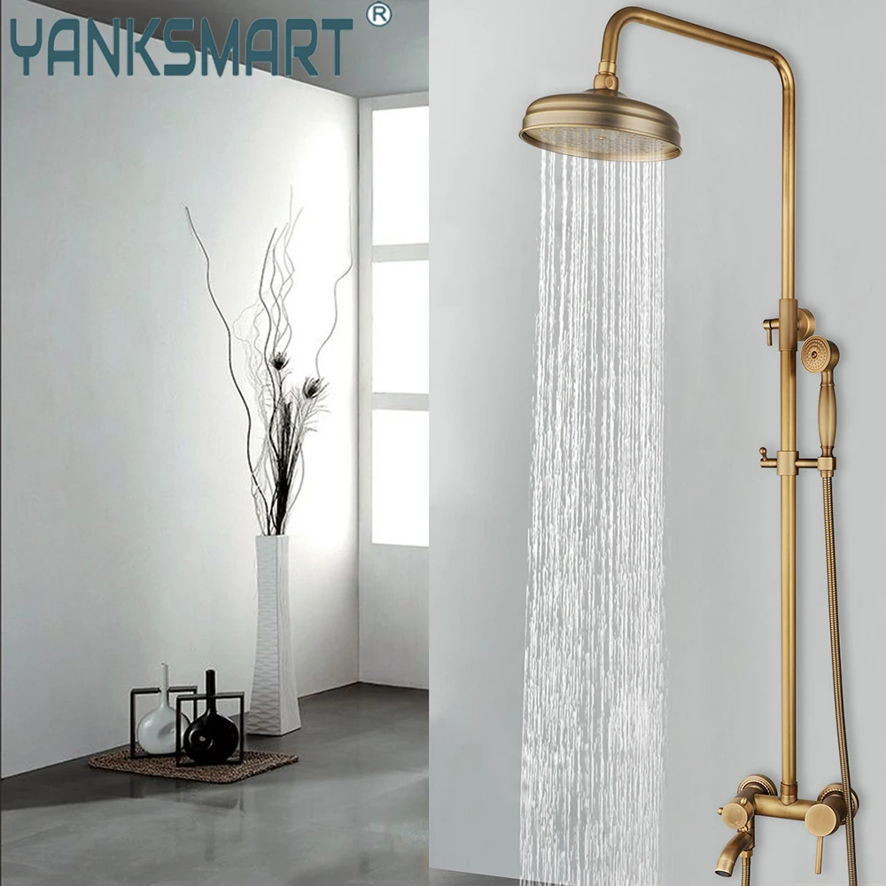 

YANKSMART Bathroom Shower Set With Showers Head Brass Faucet Antique Brass Wall Mounted Sprayer Rainfall Shower Mixer Tap