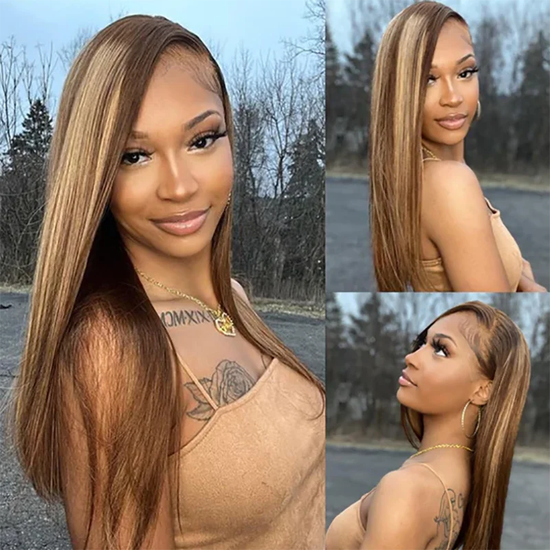 30inches Highlight Wigs Human Hair Straight 13x6/4 Lace Front Wigs Human Hair Lace Wigs Honey Blonde Colored Lace Frontal Wig