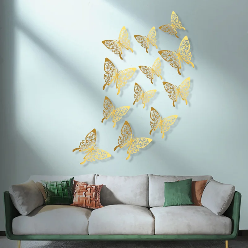 Toppers de mariposa para pastel, pegatinas de Feliz Cumpleaños de 12 piezas, decoraciones para pasteles, Stiker 3D de pared, artesanías de boda,