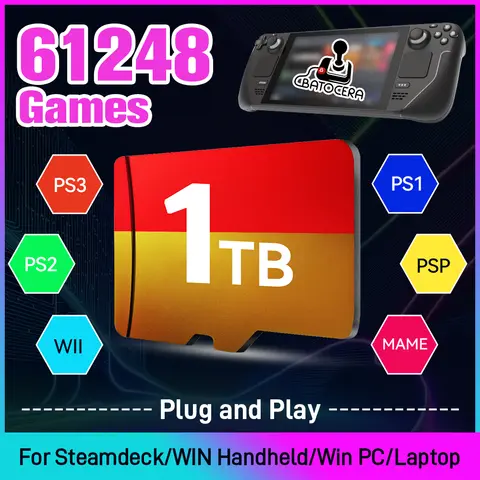 JMachen Batocera TF Game Card with 61200+ Games for Steam Deck/Win 600/Win PC/Laptop for PS3/2/1/PSP/MAME/N64/Wii Plug and Play
