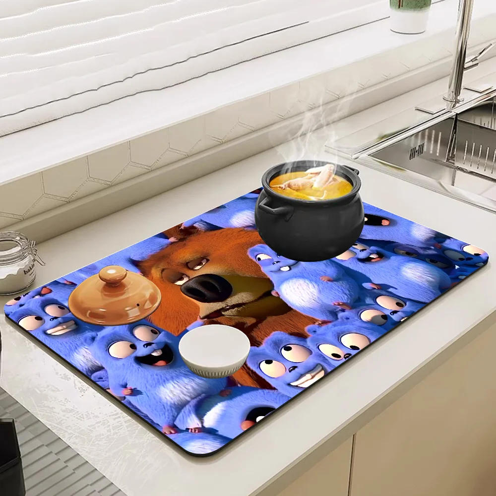 Grizzy And The Lemmings Kitchen Tableware Dish Drying Mats Desk Drain Pad Heat Resistant Top Mat Non-slip Draining Placemat