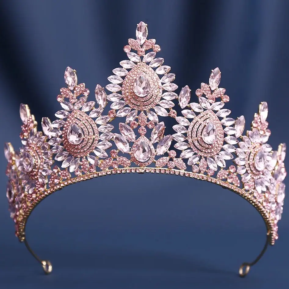 DIEZI 8 Colors Fashion Luxury Opal Rhinestone Crystal Tiara For Women Wedding Party Elegant Bridal Bride Crown Hair Accessories