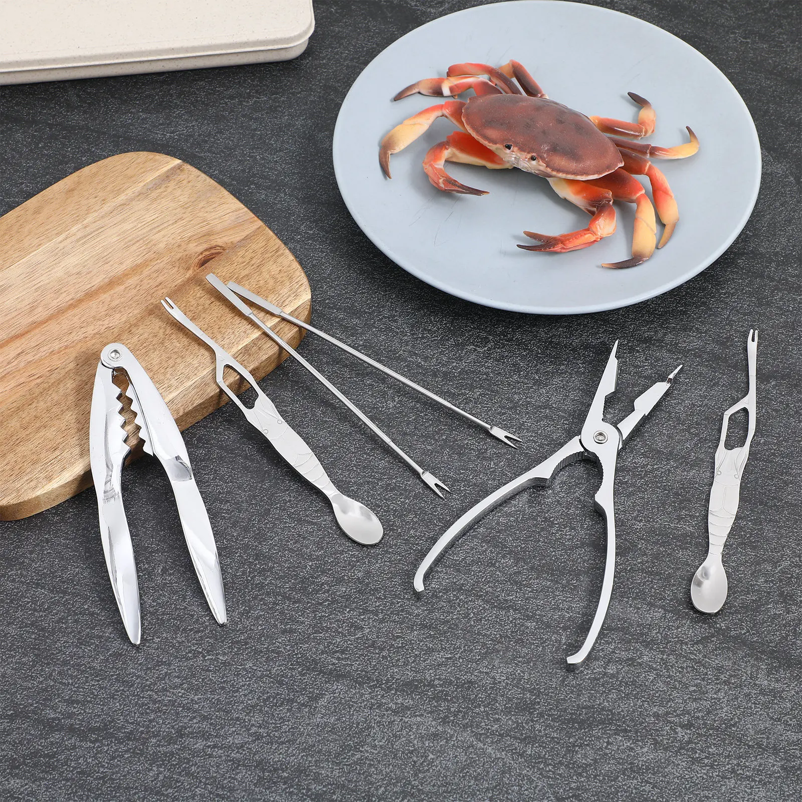 1Set Seafood Tools Stainless Steel Zinc Alloy Crab Peel Tools Nut Crackers Crab Forks Lobster Clamp Shellfish Cracker Set
