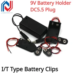 1pcs 9 volt Box Pack Power Toggle Black 9V Battery Holder I/T Type Battery Clips Connector Buckle with ON/OFF Switch,DC5.5 Plug