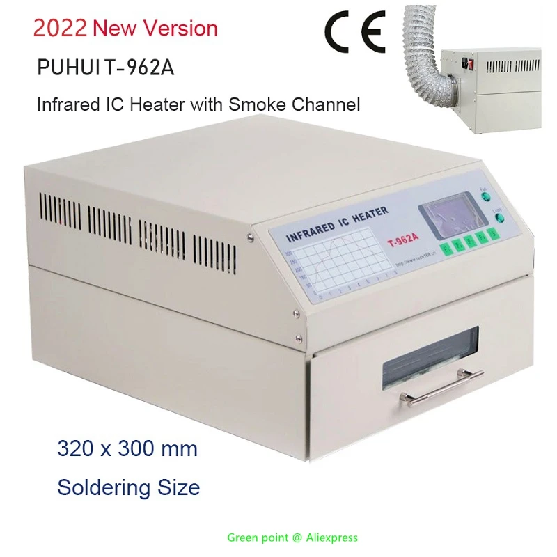 لحام محطة PUHUI T-962A إنحسر فرن الأشعة تحت الحمراء سخان IC مع قناة الدخان T962A سطح المكتب إنحسر الفرن بغا مصلحة الارصاد الجوية SMT