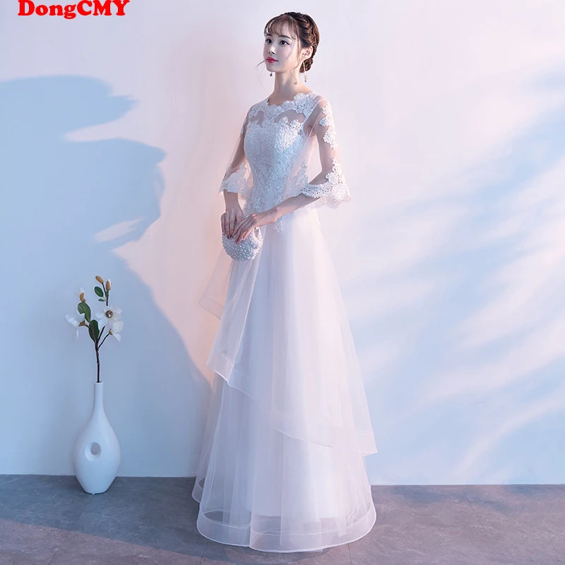 DongCMY New White Color Long Bridesmaid Dresses Bride Lace Plus Size Gown For Wedding