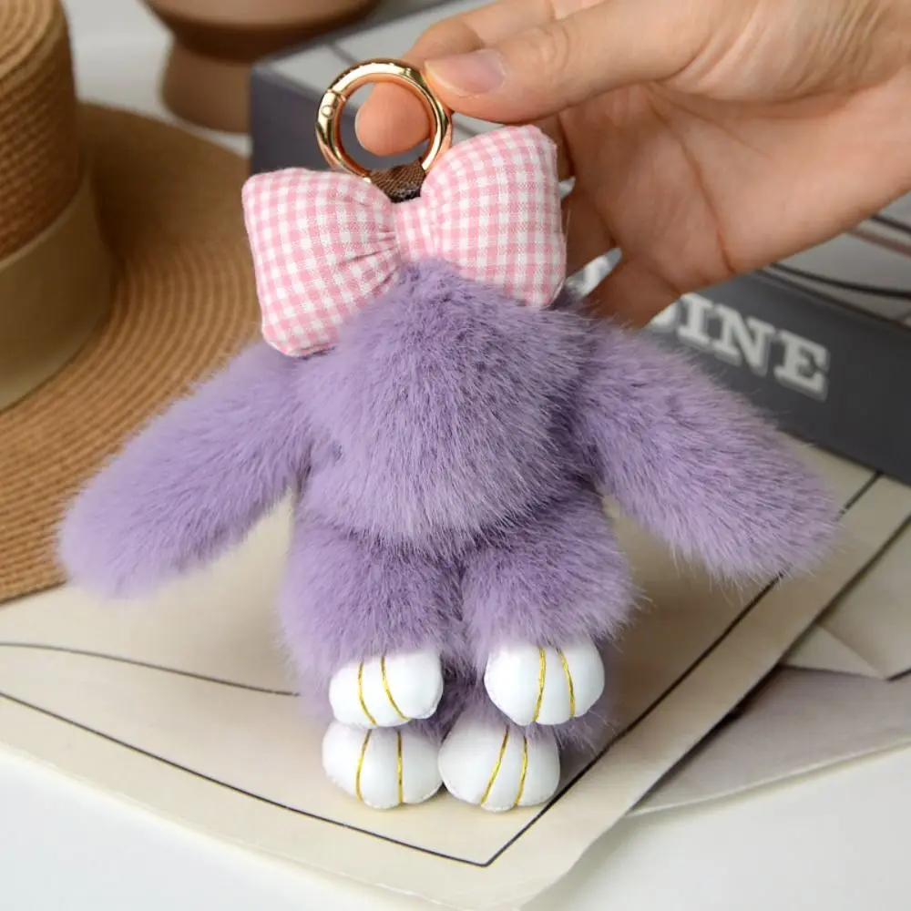 

Bag Accessories Fashion Pluff Bunny Keychain Lovely Cute Play Dead Rabbit Doll Bowknot 13cm Rabbit Fur Keychain Girlfriend