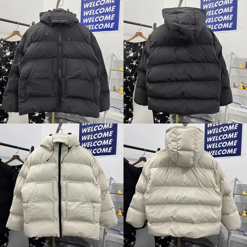 24ss American Trend Brand Fashion Down Jacket Windproof Warm High Collar Diagonal Cut Pocket Detachable Hooded Windbreaker