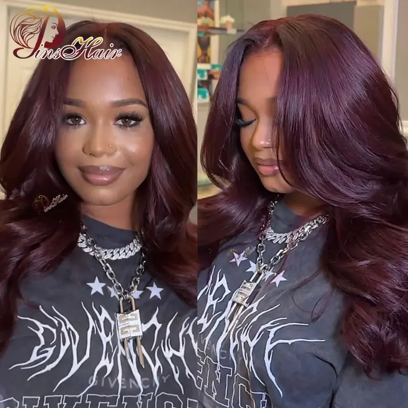 99J Burgundy 13x4 13x6 Body Wave Lace Frontal Wig Pre Plucked Brazilian Human Hair Wigs For Black Women HD Transparent Lace Wigs