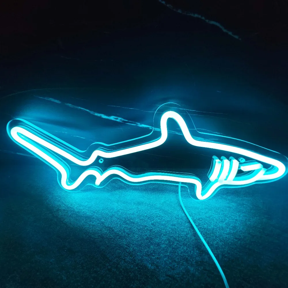 Vibrant Blue Shark LED Neon Light Sign - A Mesmerizing Wall Decorations for Homes, Aquariums, Zoos, Bars, Clubs, Pubs, Parties
