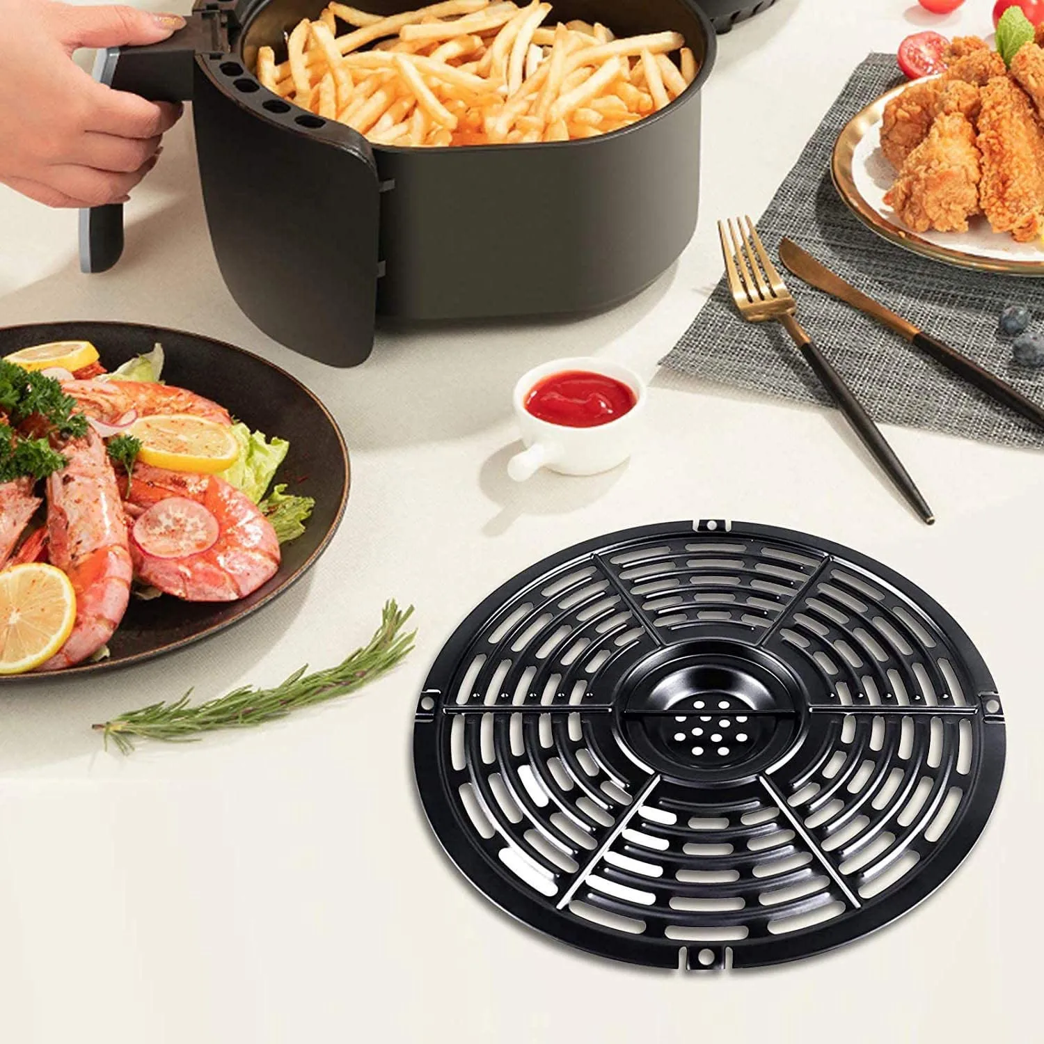 Airfryer Basket Reemplazo Grill Pan - Herramienta de cocina para hornear Freidora de aire Accesorio para horno Bandeja de cocina de alimentos Divisor Placa de piezas eléctricas