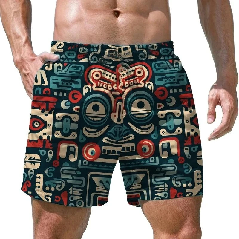

New Fashion Hawaiian Tiki 3D Print Beach Shorts Casual Aloha Polynesia God Short Pants For Men Clothes Aloha Boy Trunks Shorts