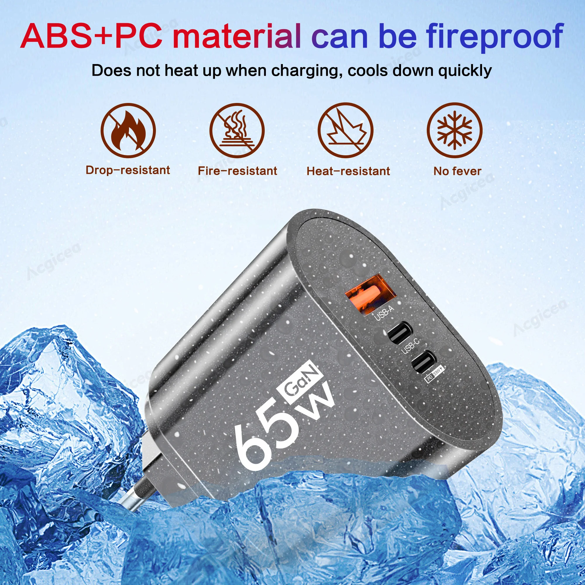 65 واط GaN شاحن متعدد المنافذ الاتحاد الأوروبي/الولايات المتحدة التوصيل USB نوع C 3 في 1 شاحن شحن سريع الجدار شاحن شحن سريع محول الطاقة المحمولة #3