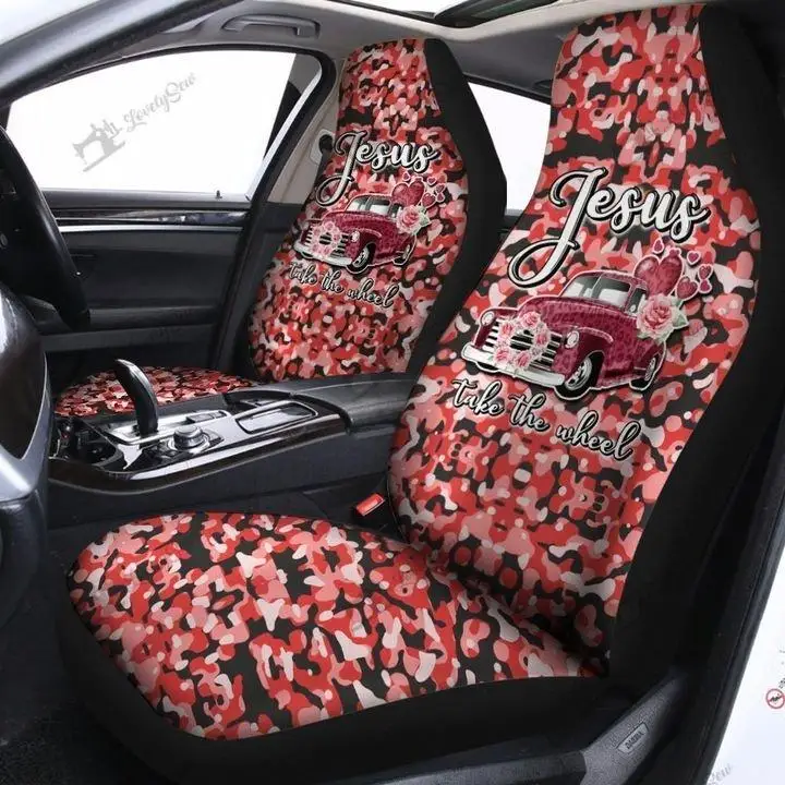 Juego de fundas de asiento de coche de camuflaje de Jesús Take The Wheel, 2 piezas, accesorios de coche, funda de asiento