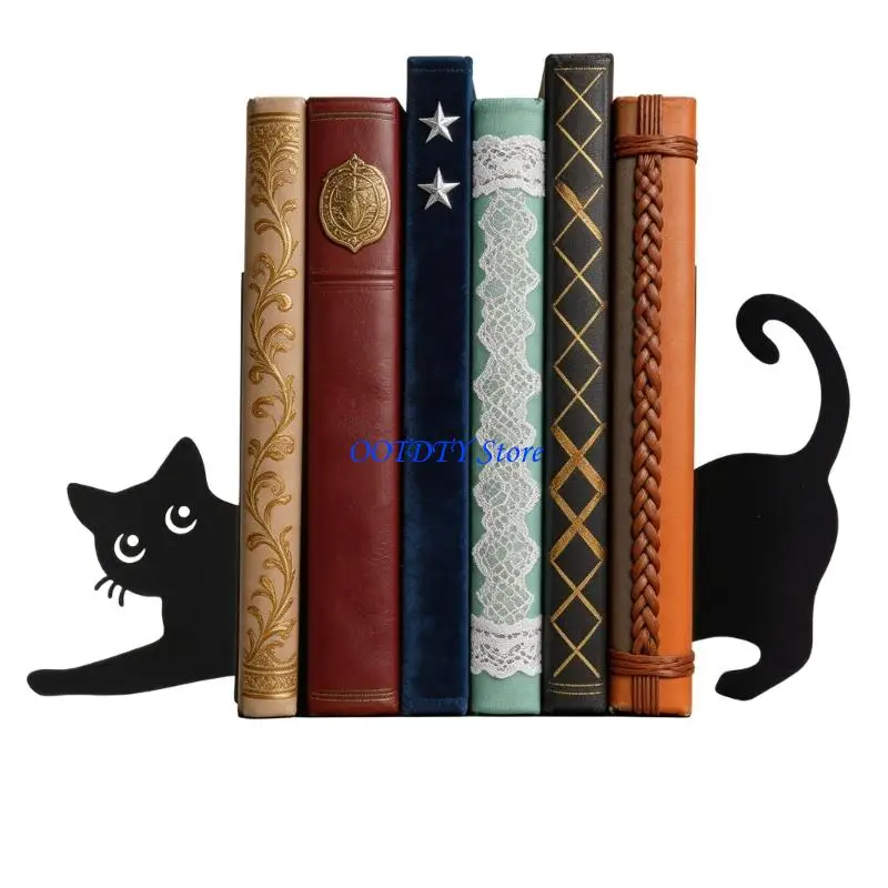 367A Cats Theme Bookend Decorative Book End Shelf Decors Iron NonSlip Book Stopper
