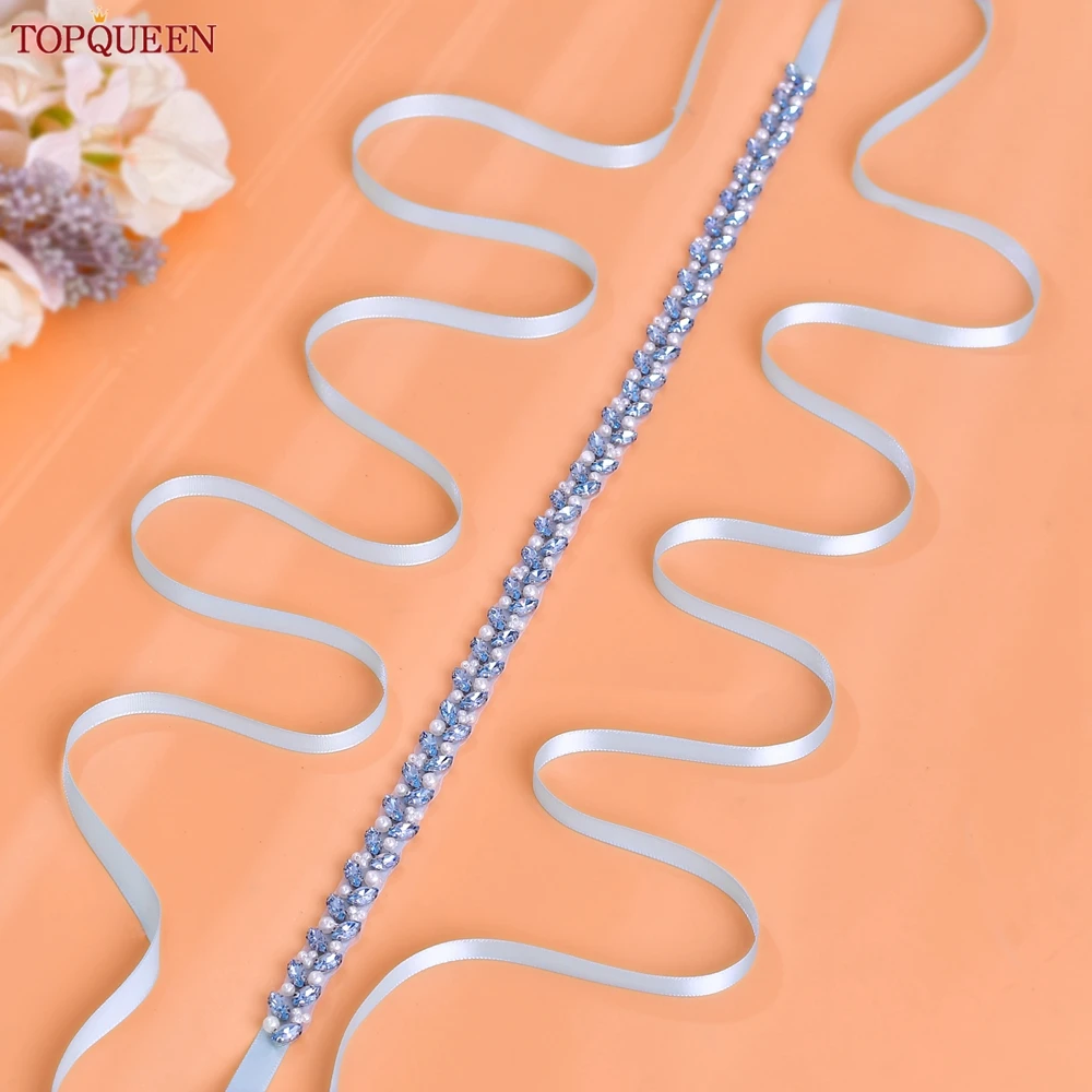 TOPQUEEN Simple Bridal Belt, Silver Rhinestone Beaded Belt , Important Occasion Dress Decoration, Handmade Wedding Sash S383