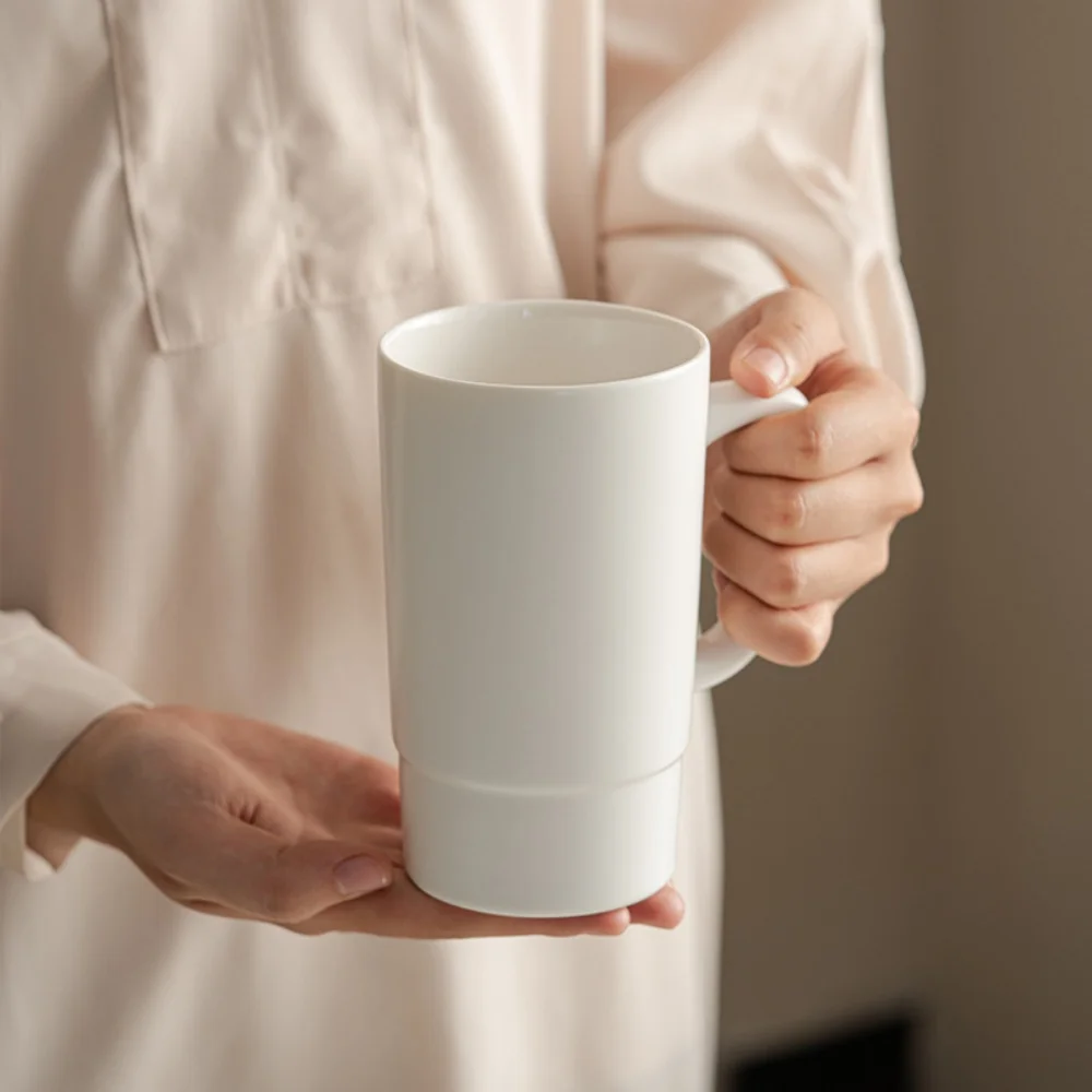 Modern Ceramic Latte Mug with Handle - Minimal Design 520ML Large Capacity Porcelain Coffee Mug for Couple