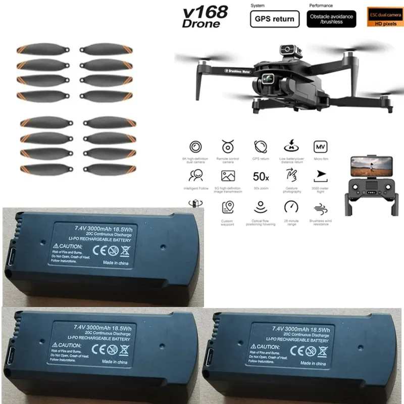 V168 GPS Brushless Drone Battery 7.4V 3000Mah /Propeller V168 GPS RC Drone Original Accessories V168 PRO MAX GPS RC Dron Battery