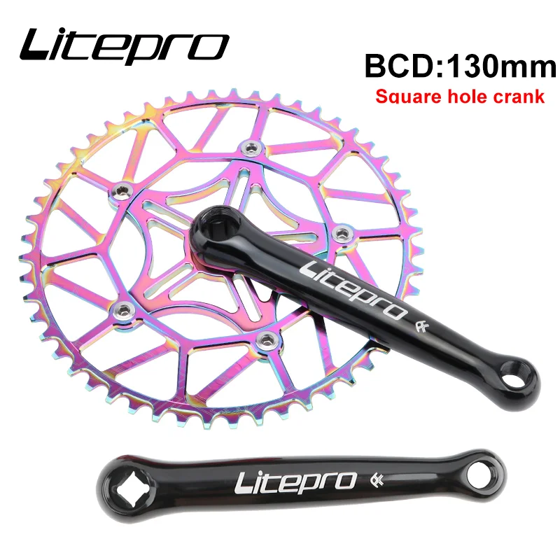 LPLitepro folding bicycle Crankset BCD130 sprocket Retro square connecting rods Crank aluminum alloy Bike Chainwheel Spare parts