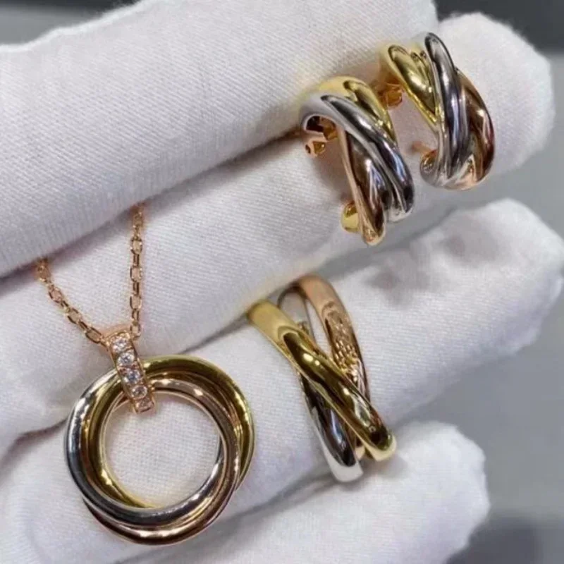 

2025 European and American Style Cross Jewelry Set, 3 Colors, 3 Rings, s925 Earrings, Necklace, High Quality