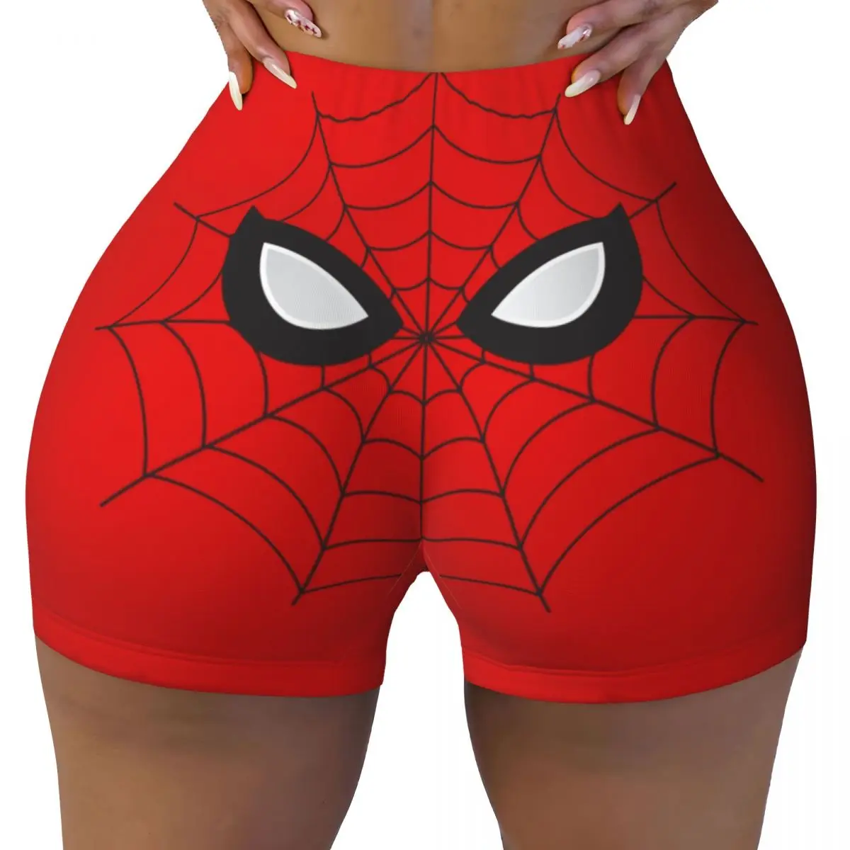 Custom Spider Red Web Running Volleyball Gym Shorts for Women Cartoon Athletic Workout Yoga Shorts