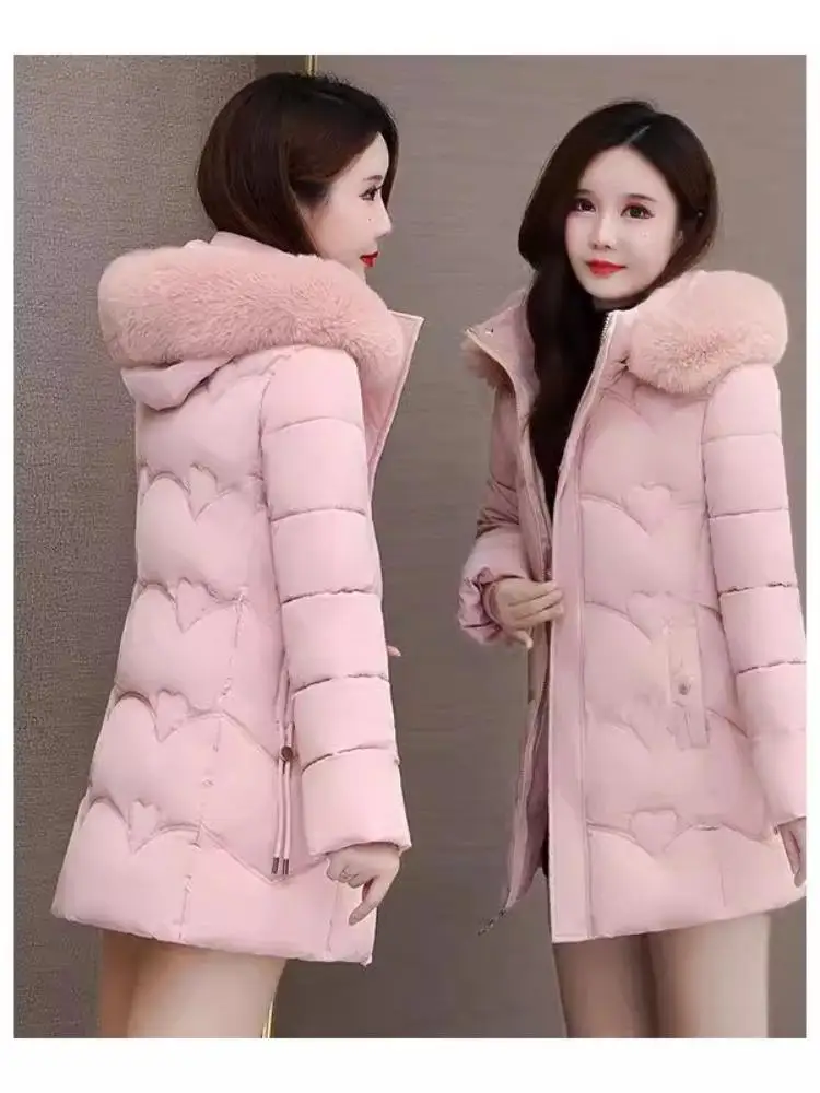 レディース 冬用 ダウンコットンジャケット ミドル丈 ファーカラー おしゃれ シンプル 秋冬新作