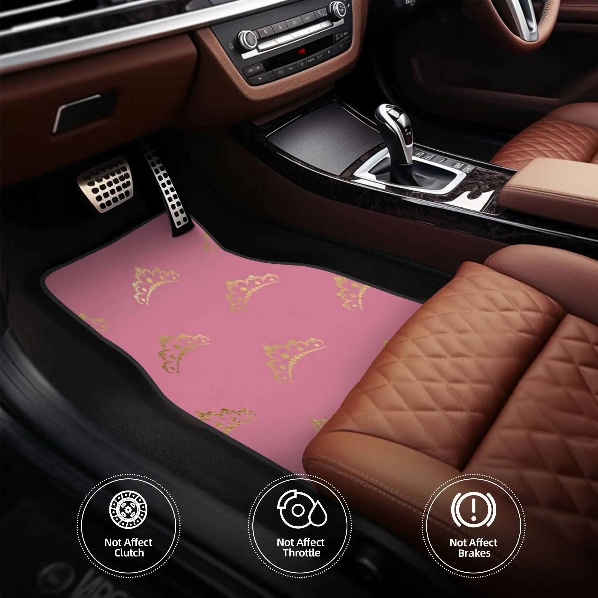 4pcs Golden Princess Crown On Pink 4 Pillow 1 Car Floor Mats, Durable, Fit For Cars, Ideal Gift, Vehicle Interior Mats, Playful