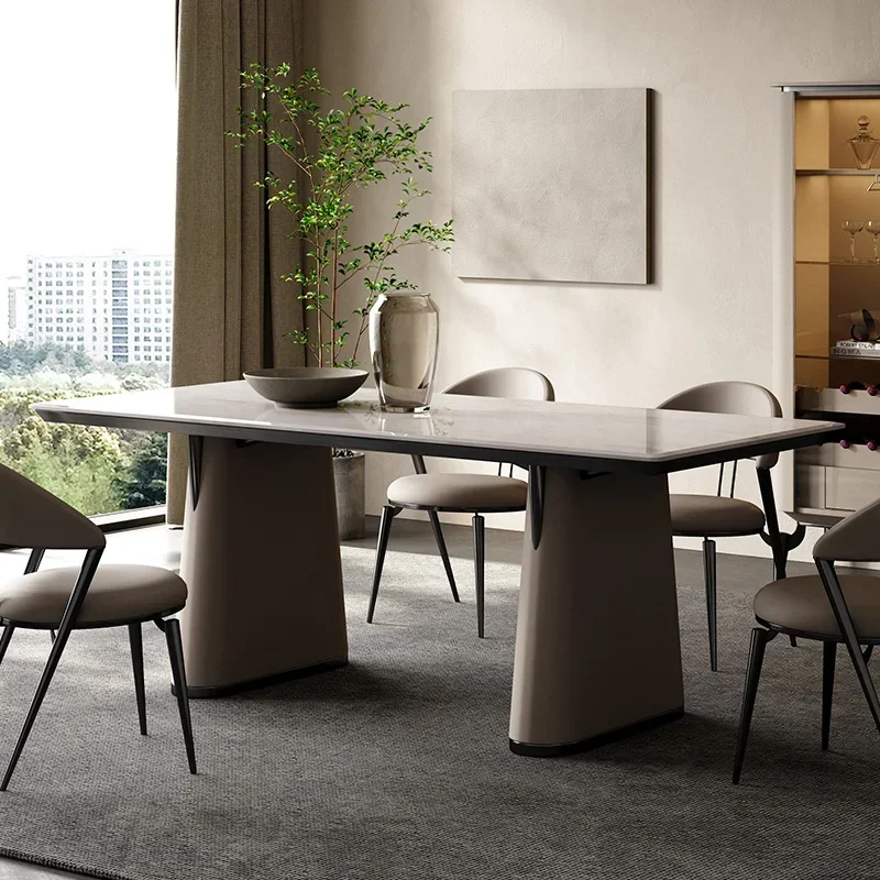 Muebles de comedor Mesa de comedor minimalista italiana Hogar Rectángulo de mármol de lujo ligero moderno