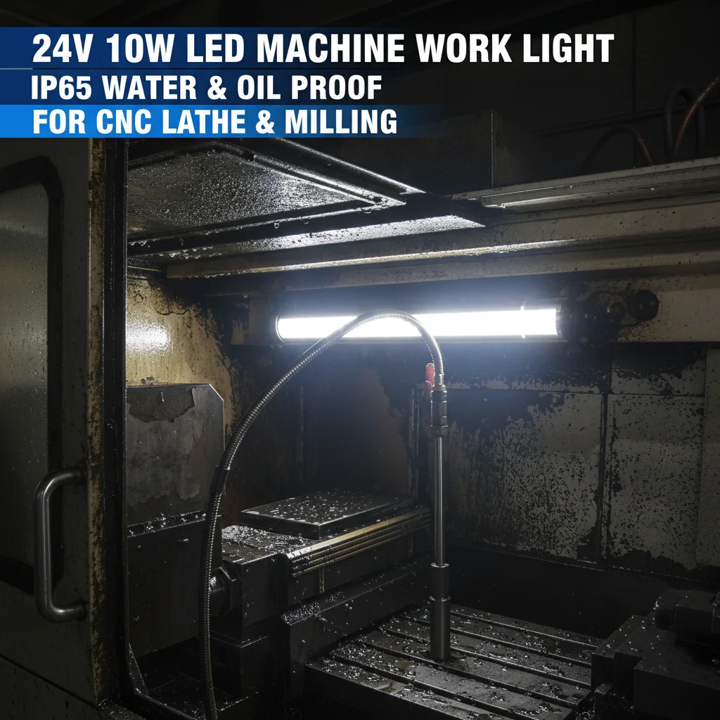 

10W LED Machine Work Light (24V) with 120° Wide Angle, IP65 Waterproof for CNC Lathe Milling Drilling