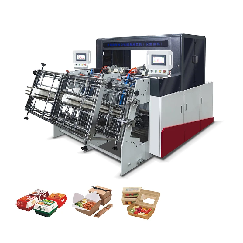 China Supplier Automatic Paper Food Container Machine PE Coated Lunch Box Hamburger Box Carton Erecting Making Equipment