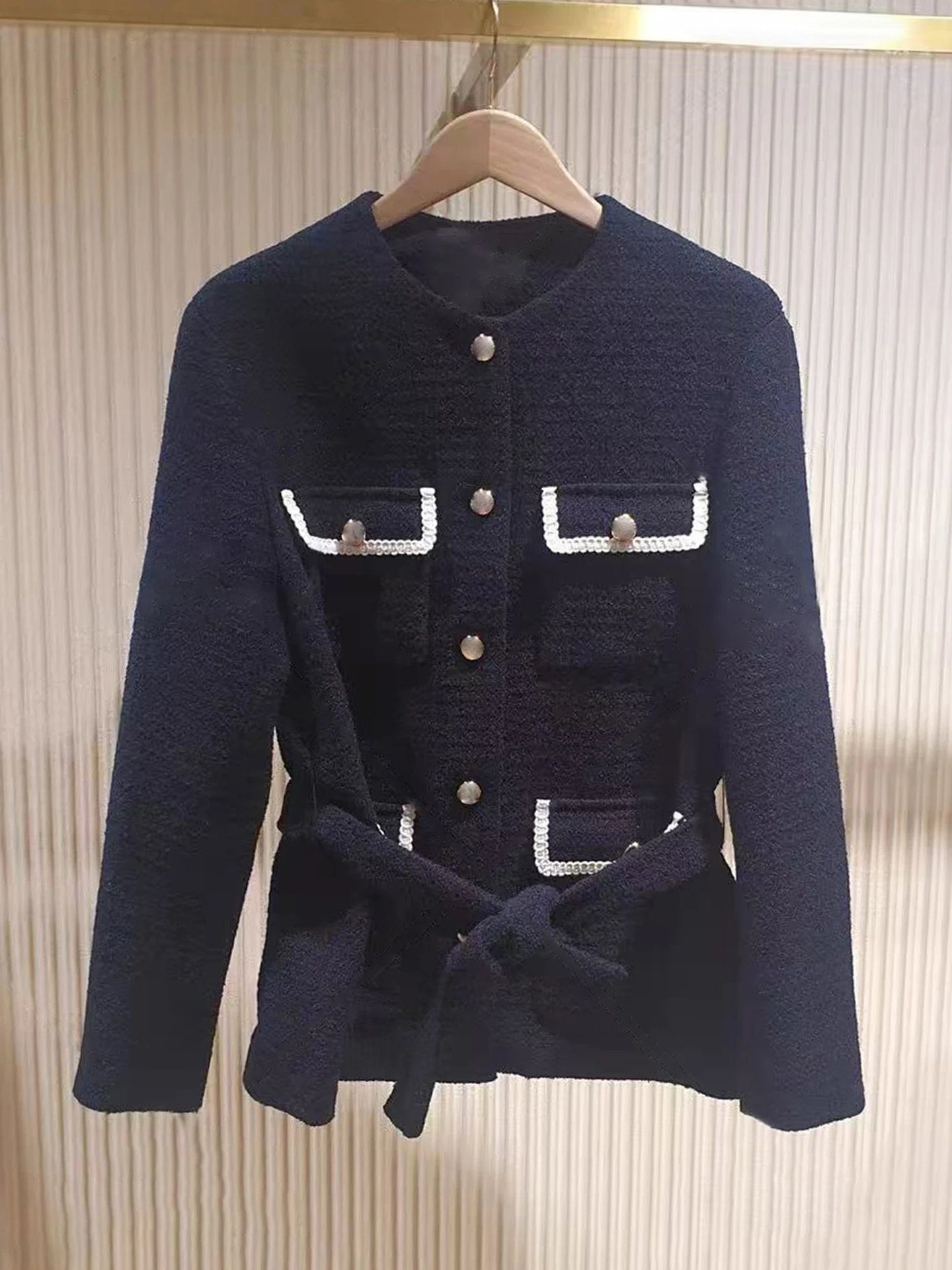 

M Home Nan You High End Women's Faion 2025 Autumn Retro Small Fraance Sle Thi Tweed Belted Cardigan Coat