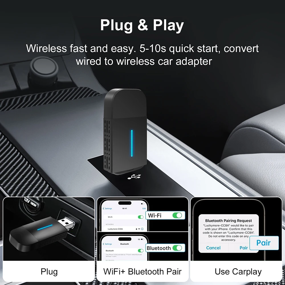 Wireless Carplay Adapter Smart USB Dongle Plug and Play For Benz Havel Kia Volvo Audi MG VW Hyundai Jeep