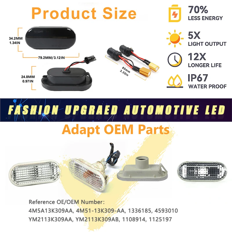 ไฟเลี้ยว LED เลนส์ใส2ชิ้นสัญญาณไฟเลี้ยวสำหรับ MK3กอล์ฟ VW 4โปโลโบราฟอร์ดที่นั่ง Skoda