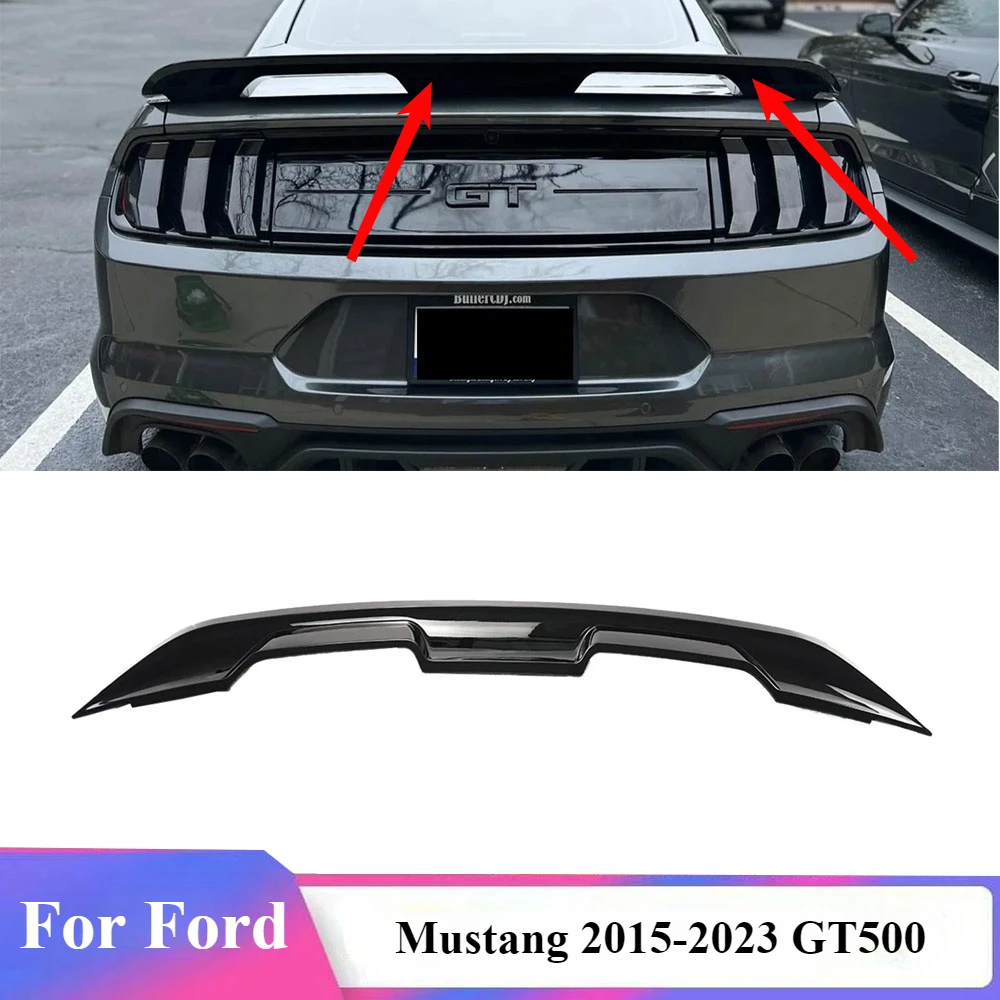 For Ford Mustang 2015-2023 GT500 Car Rear Spoiler Wing Style Tail Wing Diffuser Trunk Lip Splitter Glossy Black Carbon Look