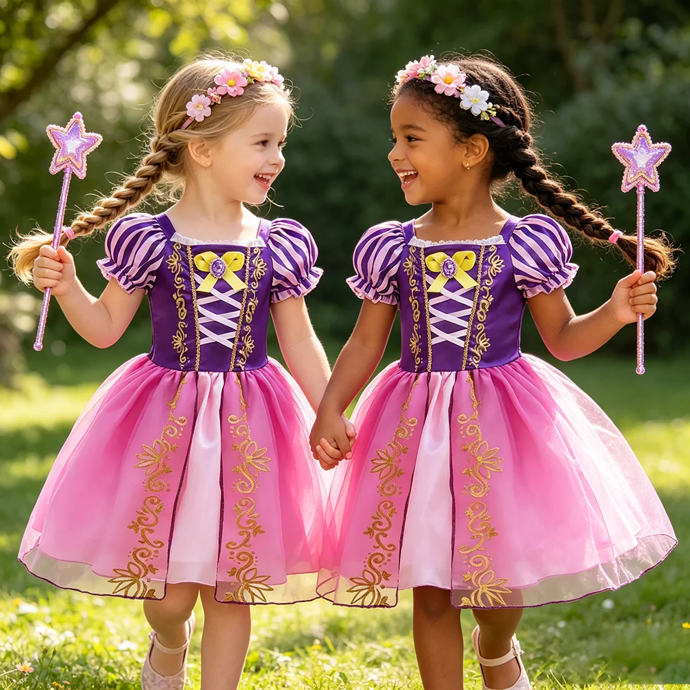 Children Girl Rapunzel Long Dress Kids Tangled Disguise Carnival Girl Princess Costume Birthday Party Gown Outfit 2-8 Years