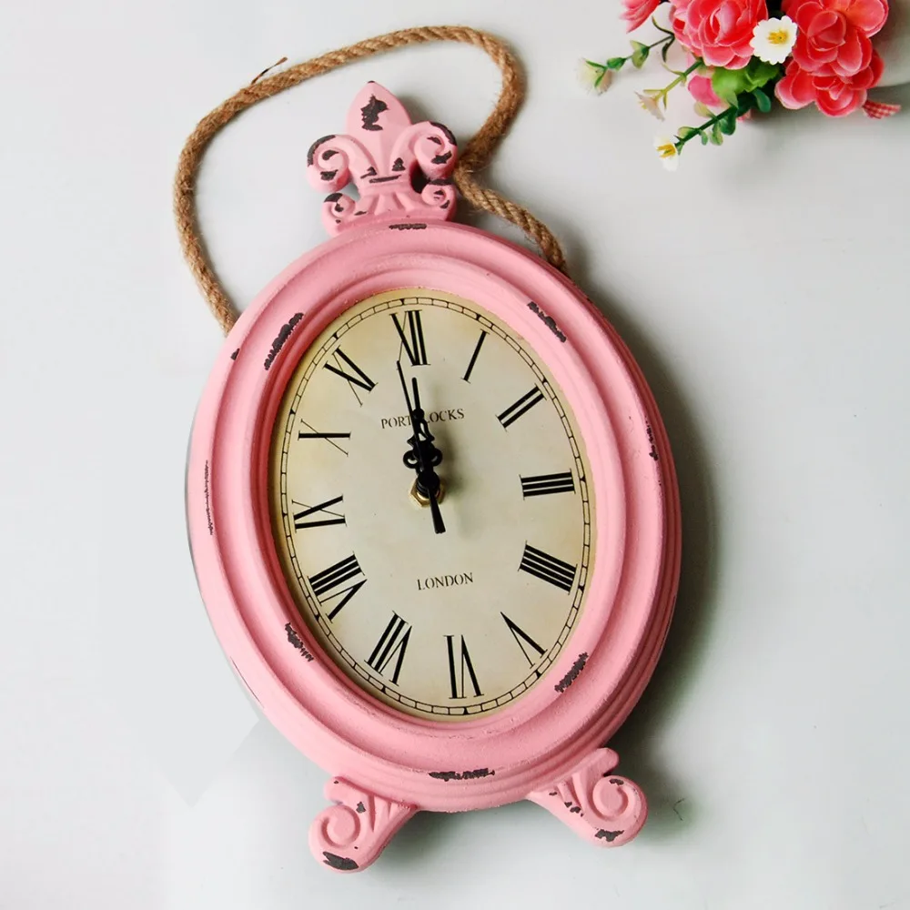 Rustic  8 Iich  Wooden Wall mounted  Round  Vintage wall clock belt Strap hanger  Retro Clock  Home Decro Gift