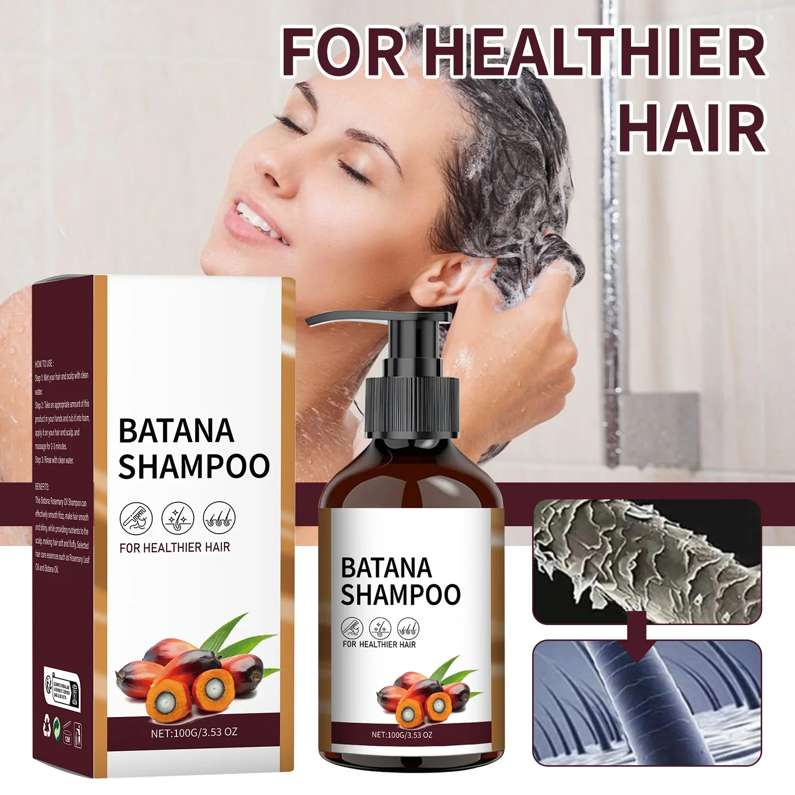 Shampoing à l'huile de Batana pour le soin du cuir chevelu, réparation intense et traitement nourrissant apaisant pour tous les types de cheveux